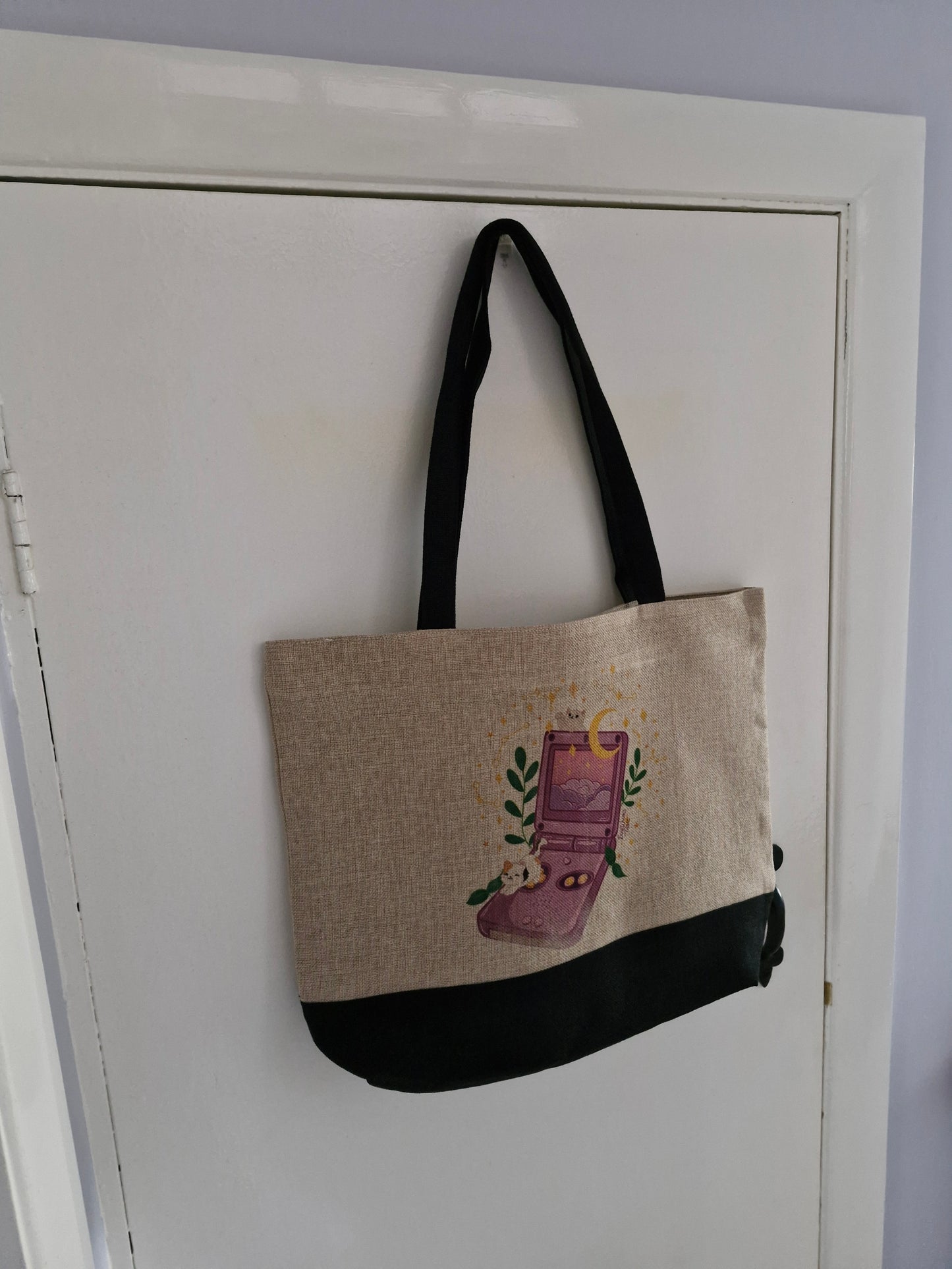SP, Cats and Constellations - Retro Gaming Nostalgia - Premium Natural Linen Shopper Tote Bag
