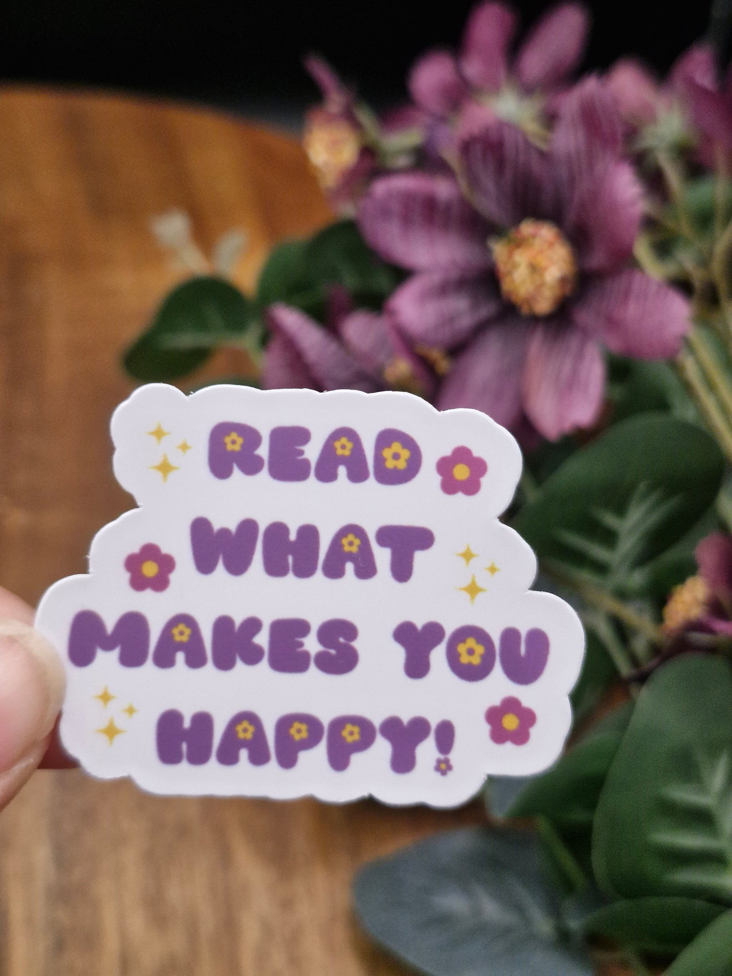 Read what makes you happy - retro bubble text and flowers - Sticker