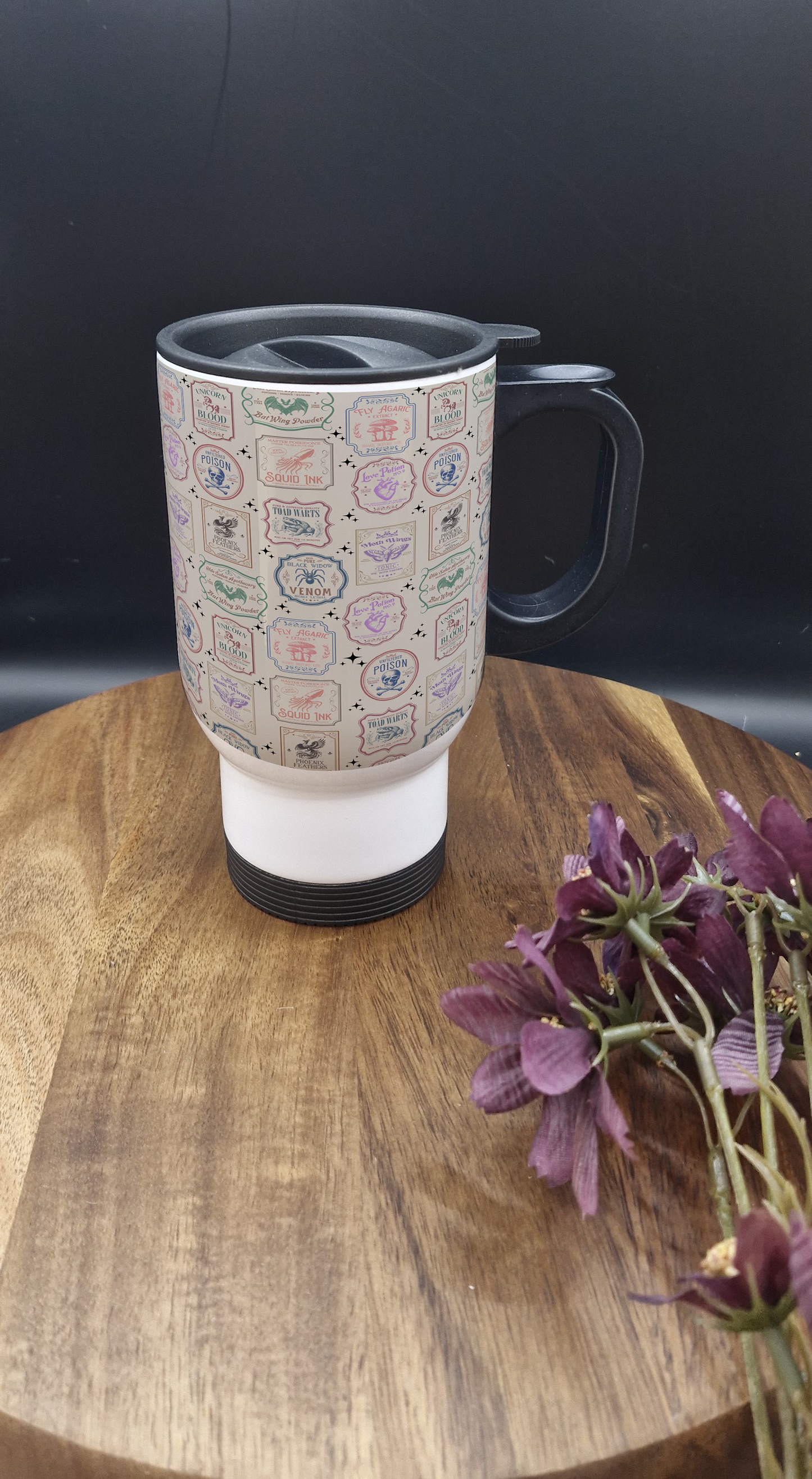 Apothecary labels - 14oz Stainless Steel Thermos Mug with Black Handle