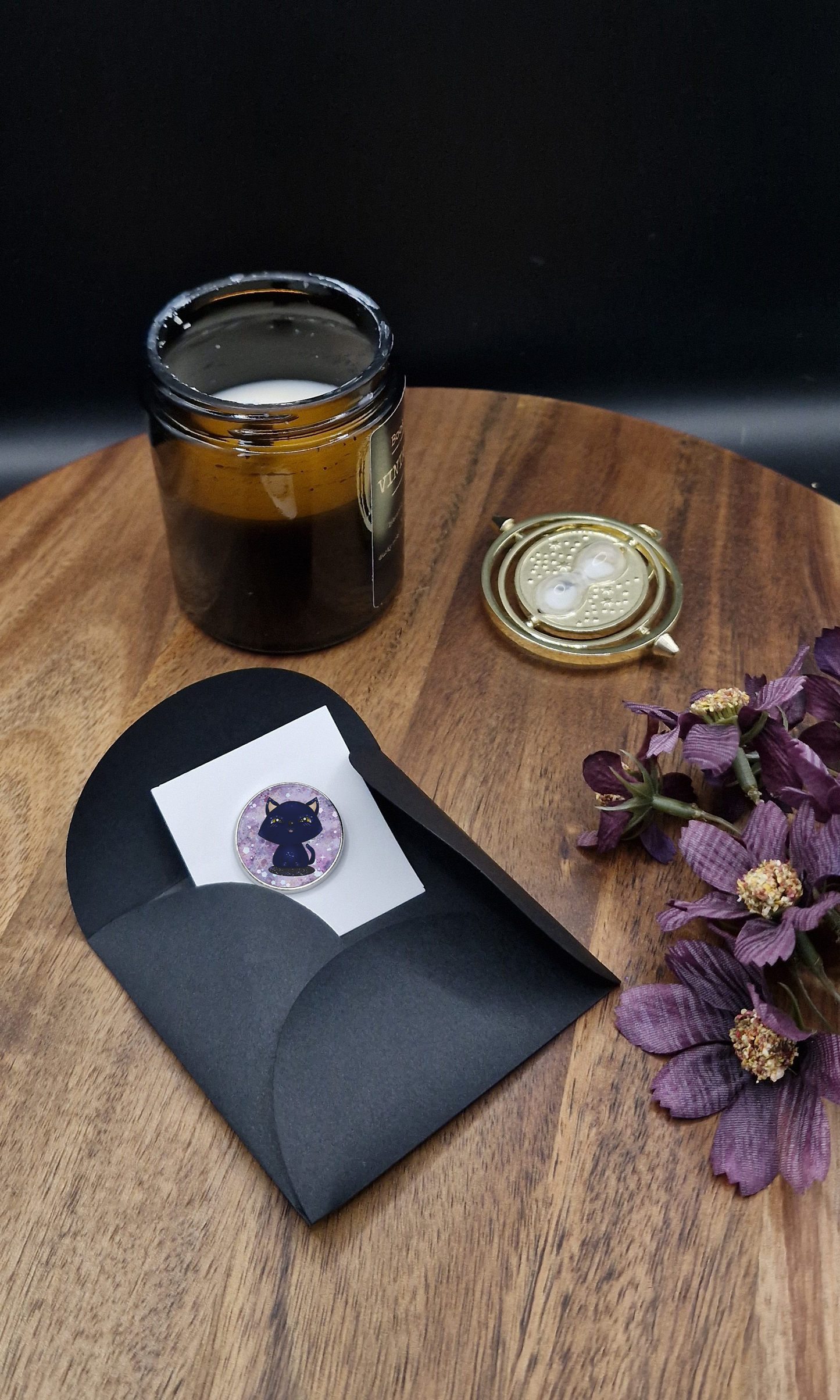 Galaxy Cat (happy soft eyes blushing ) - Round Metal Pin Badge