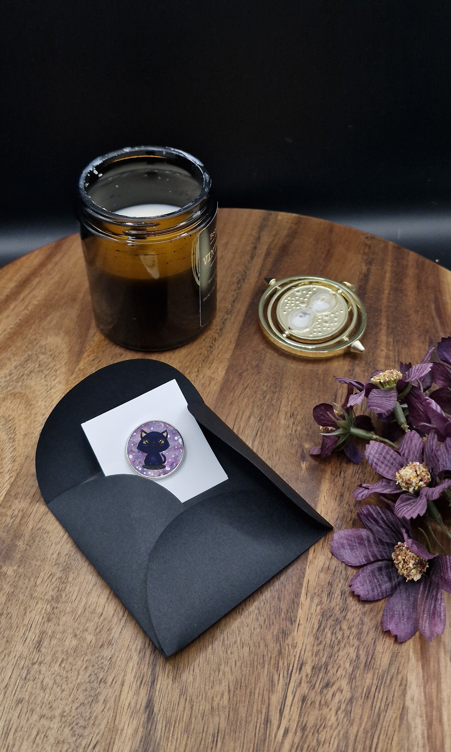 Galaxy Cat (surprised blush) - Round Metal Pin Badge