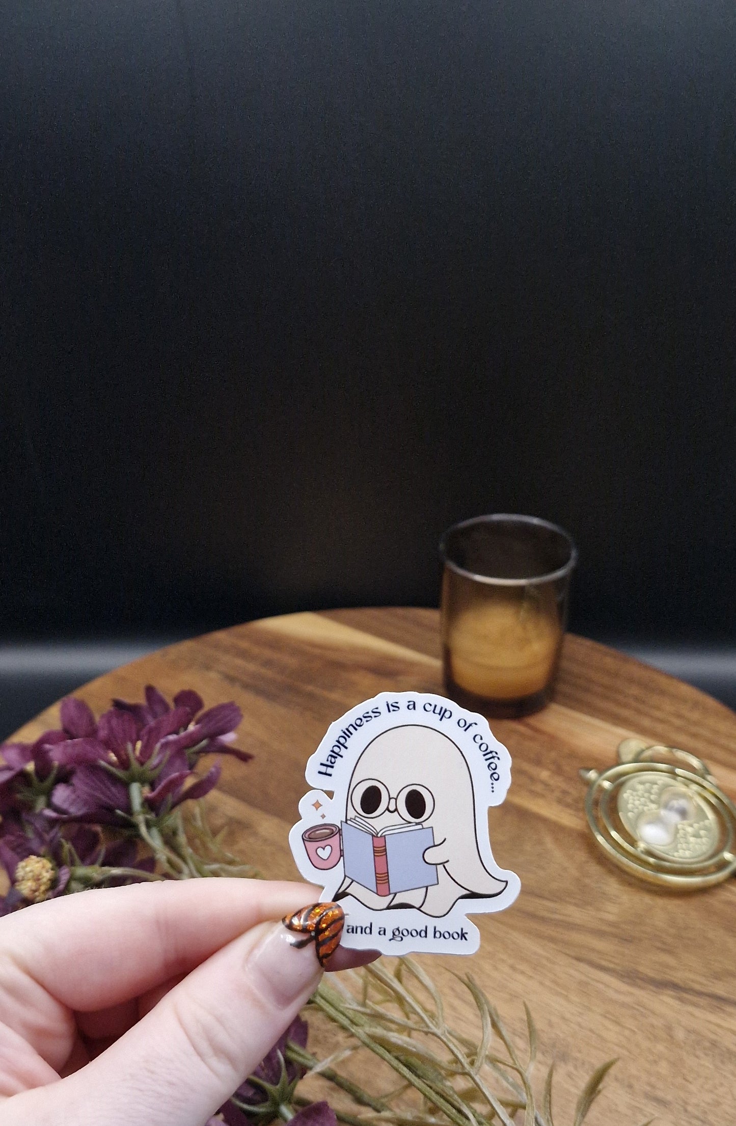 Sticker (Happiness is a cup of coffee and a good book, ghost ver)