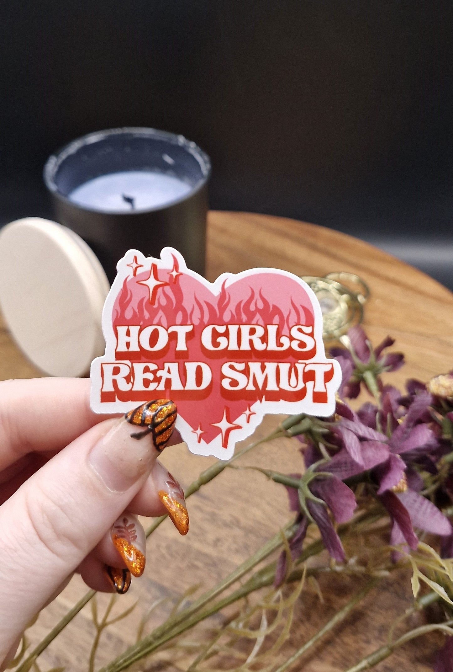 Sticker (Hot girls read smut - pink flaming heart ver)