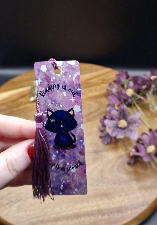 Reading is out of this world (galaxy cat) - Metal Bookmark