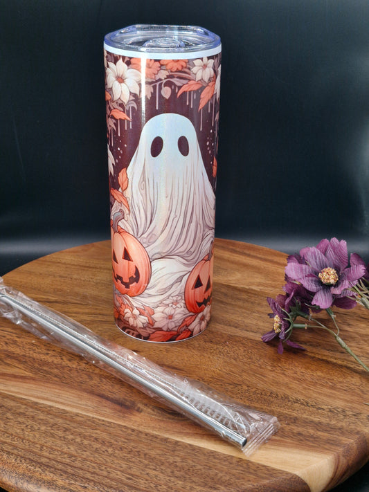 Ghosts and pumpkins  - 20oz Stainless Steel Tumbler (Rainbow Holographic Effect)