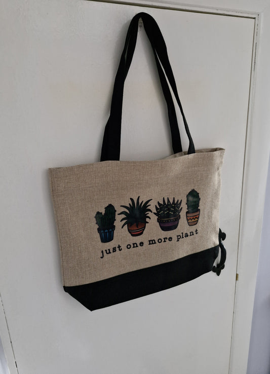 Just one more plant - Plant lovers tote - Premium Natural Linen Shopper Tote Bag