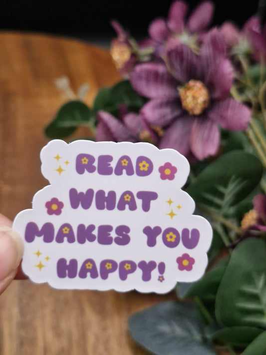 Read what makes you happy - retro bubble text and flowers - Sticker