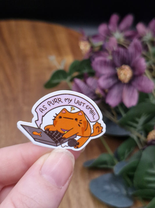As Purr My Last Email - Chibi Cat, Office Work - Sticker