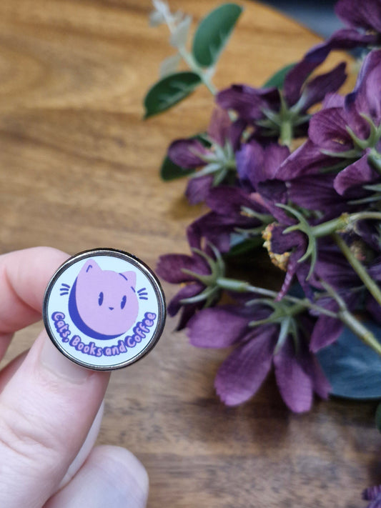 Cats, books and coffee  - Round Metal Pin Badge