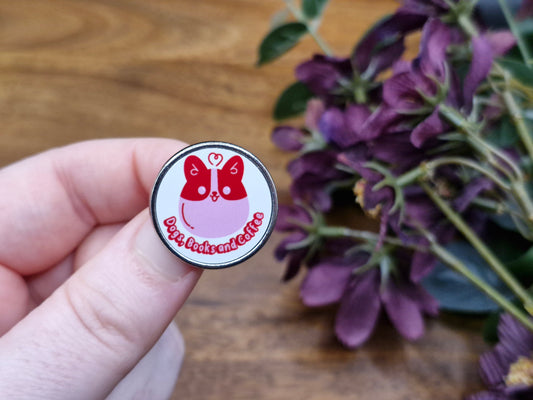 Dogs, books and coffee - Round Metal Pin Badge