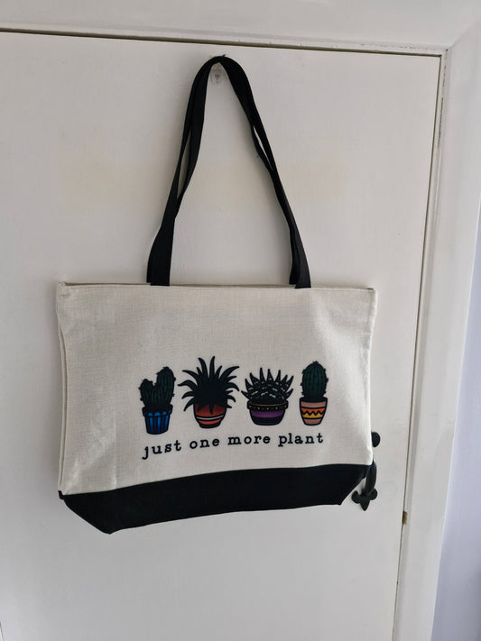 Just one more plant - Plant lovers tote - Premium Natural Linen Shopper Tote Bag