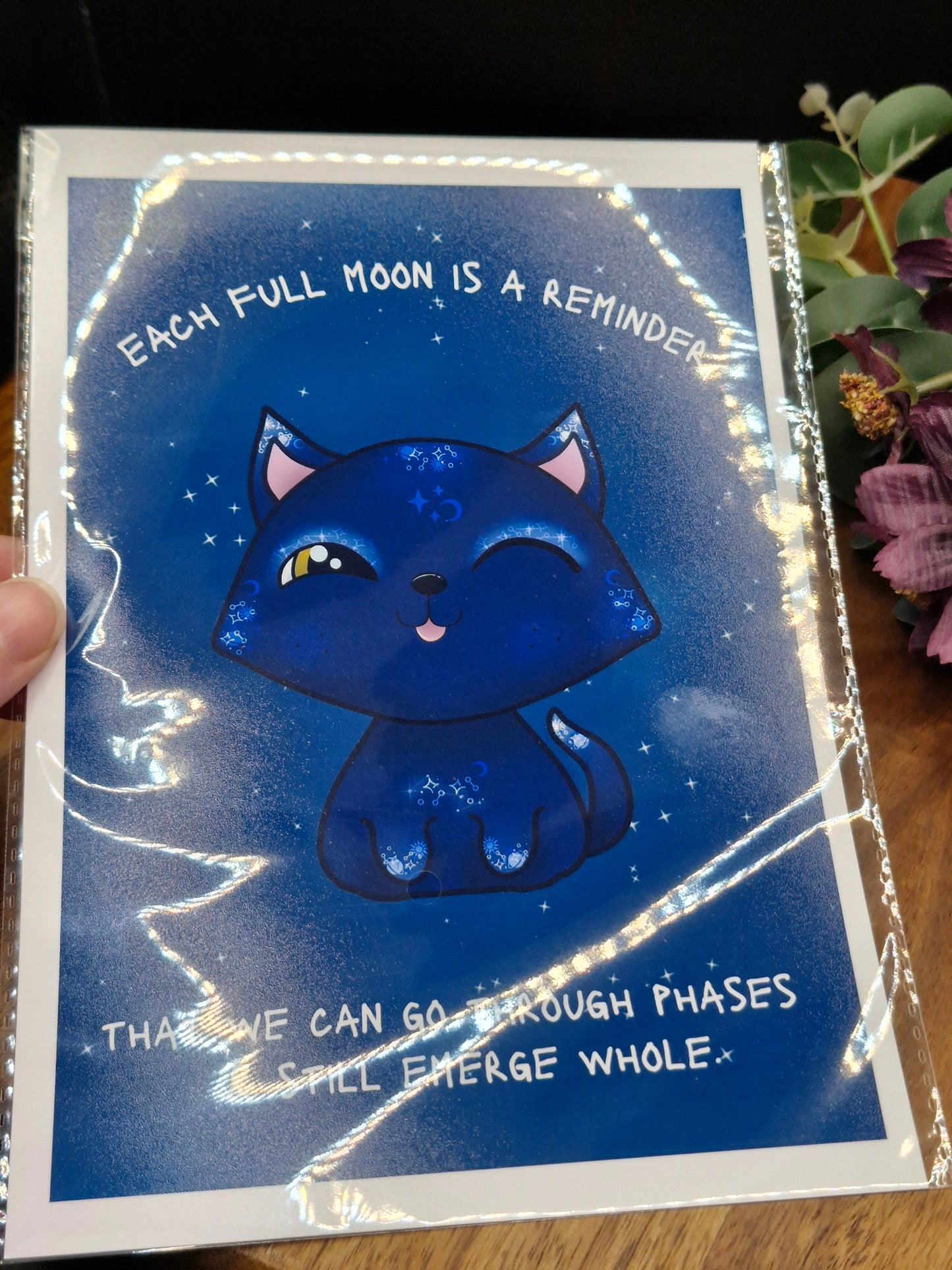 Galaxy Cat Affirmation - each full moon is a reminder - Art Print
