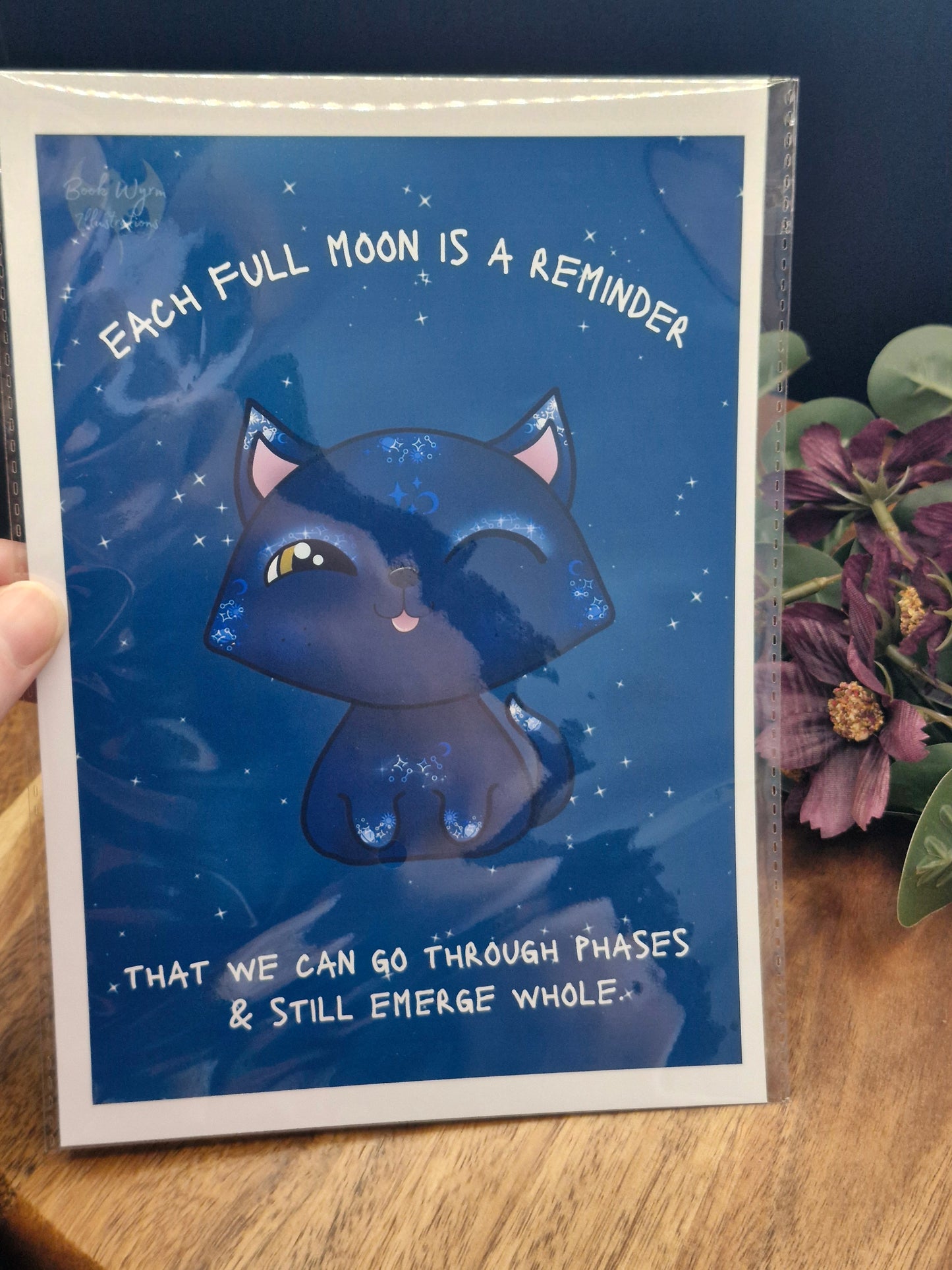 Galaxy Cat Affirmation - each full moon is a reminder - Art Print