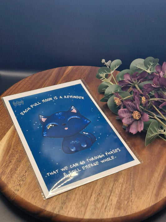 Galaxy Cat Affirmation - each full moon is a reminder - Art Print