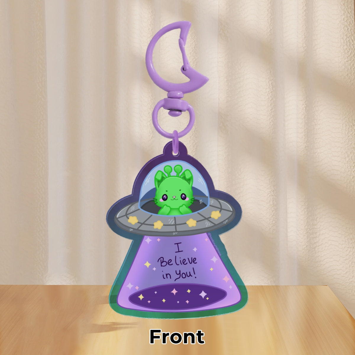 Alien Bunny Cat - I believe in you! - Coloured Edge Acrylic Keychain