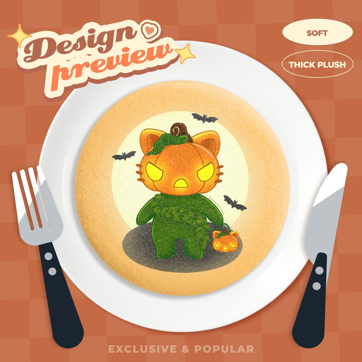 Pumpkin Kitty - Kawaii -  Plush Badge