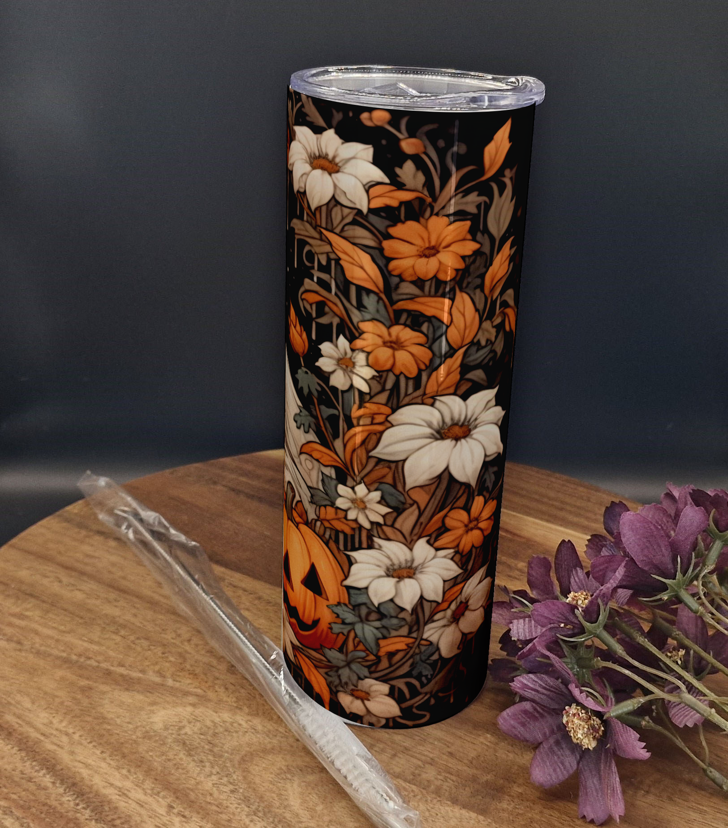 20oz Stainless Steel Tumbler (Rainbow Holographic Effect) Ghosts and pumpkins ver