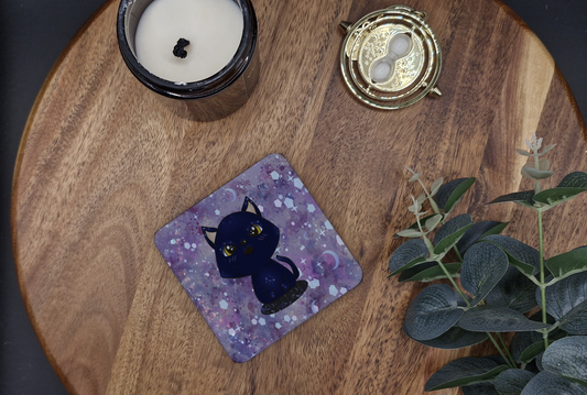 Hard Coaster 8.9cmx8.9cm (Galaxy cat surprised face blushing ver)