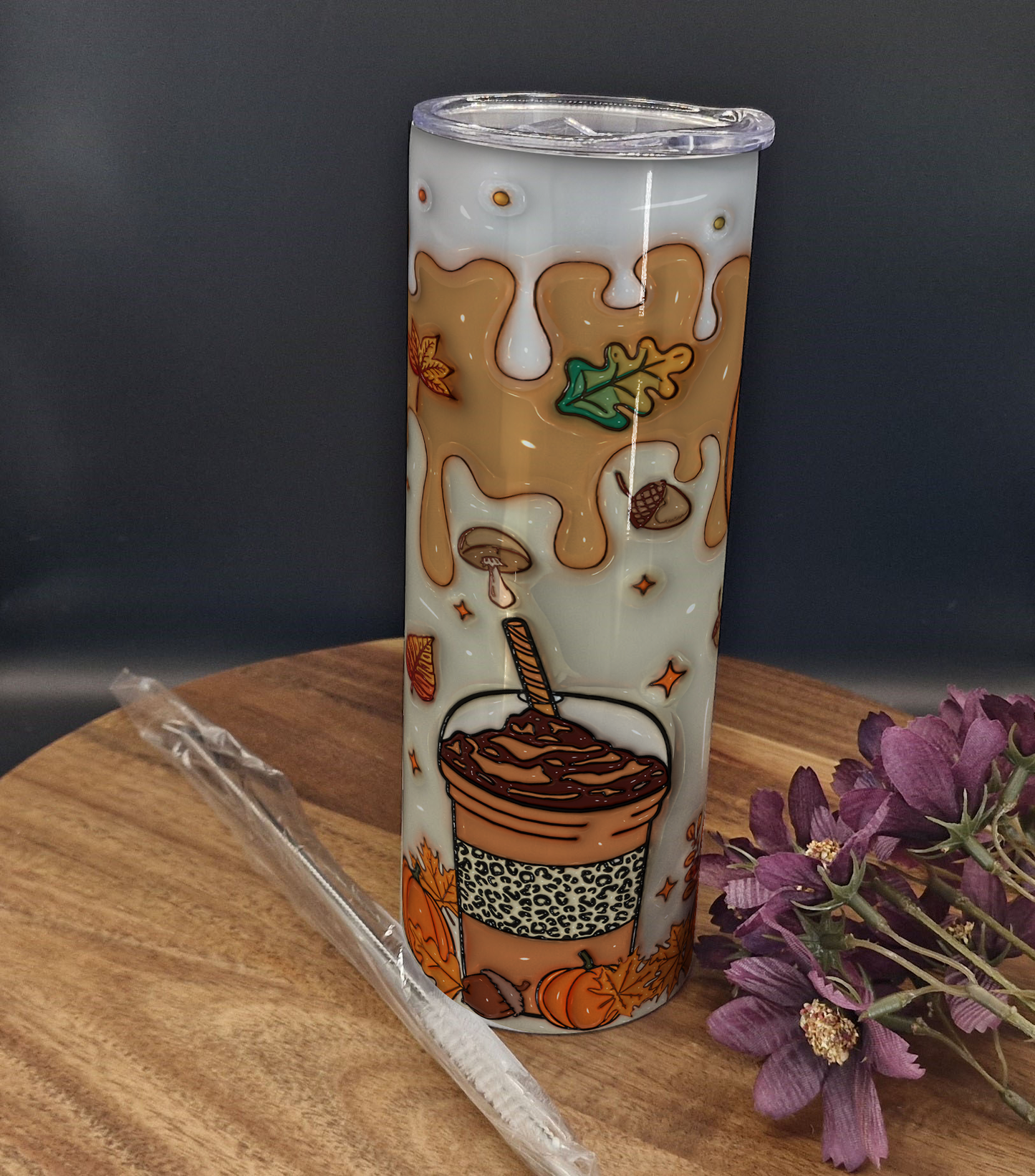 20oz Stainless Steel Tumbler (Rainbow Holographic Effect) Pumpkin Spiced Coffee Autumn ver