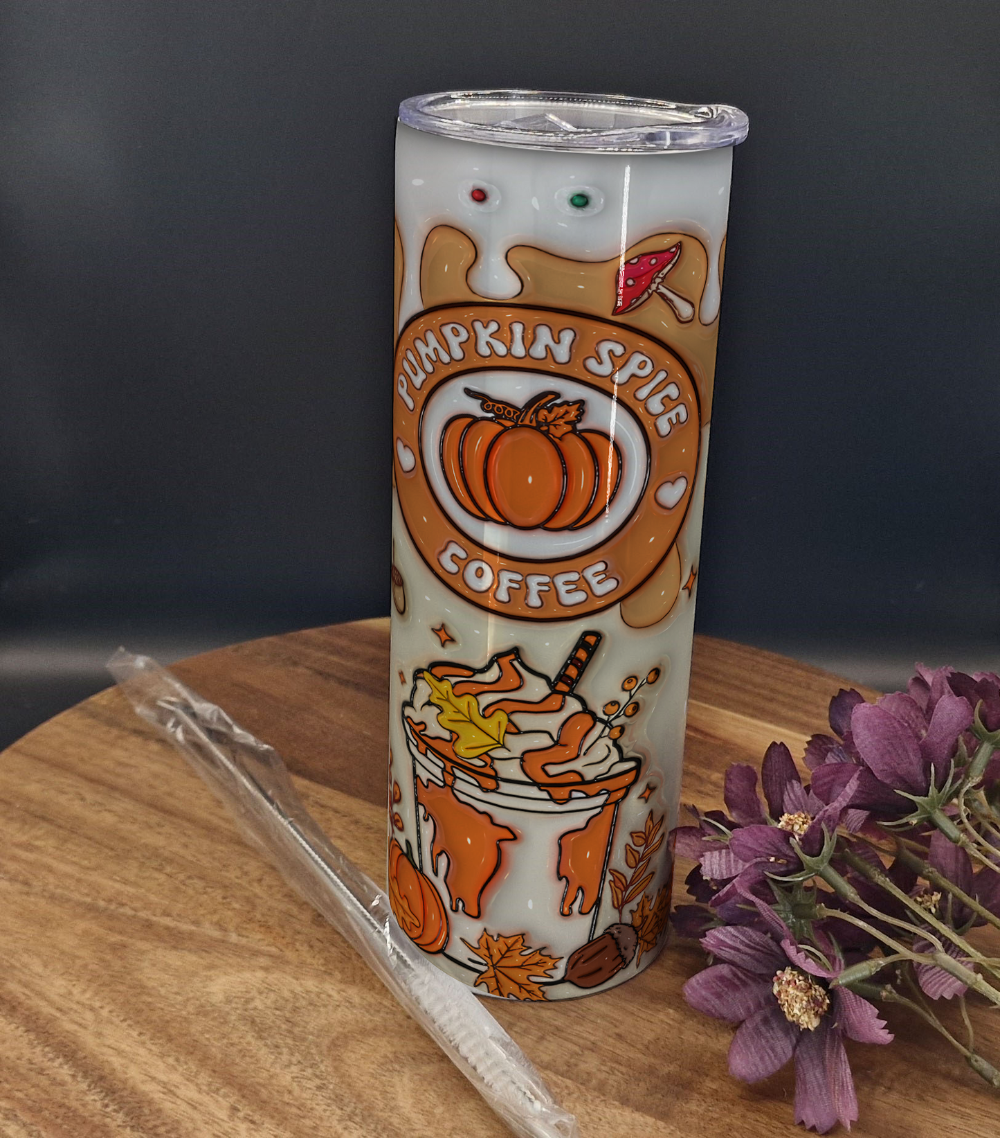 20oz Stainless Steel Tumbler (Rainbow Holographic Effect) Pumpkin Spiced Coffee Autumn ver