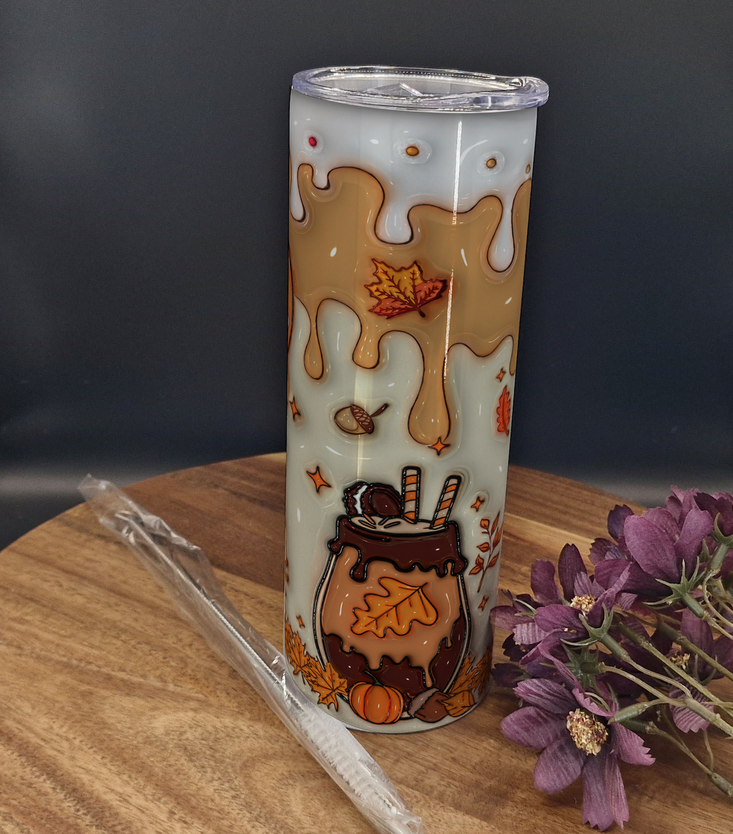 20oz Stainless Steel Tumbler (Rainbow Holographic Effect) Pumpkin Spiced Coffee Autumn ver