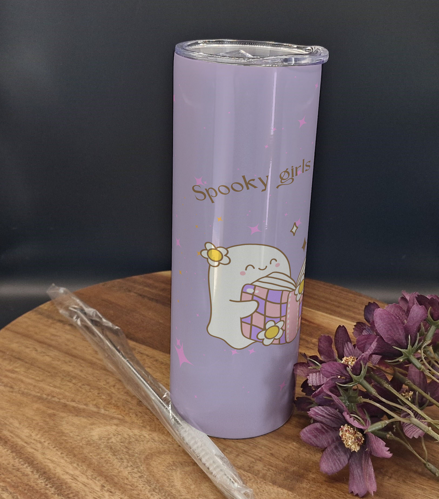 20oz Stainless Steel Tumbler (Rainbow Holographic Effect) Spooky girls book club ghost ver