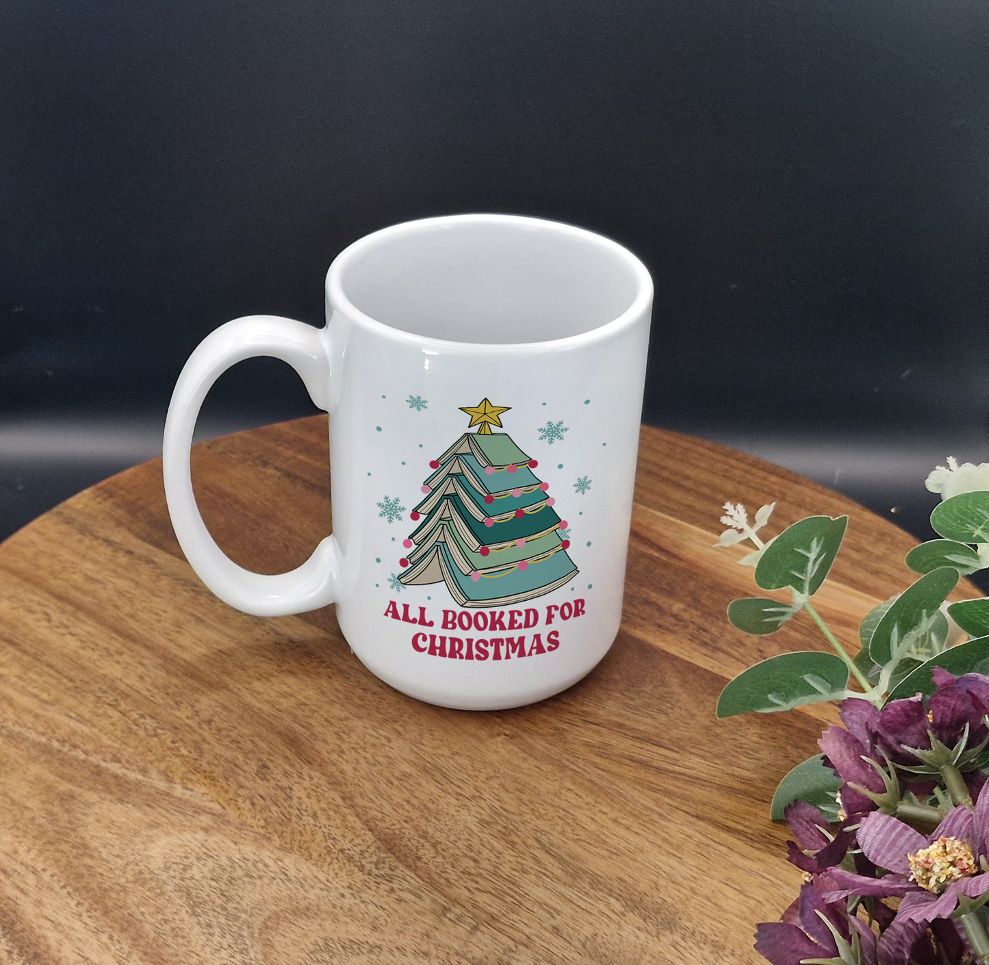 15oz Ceramic Mug (All booked for Christmas, book tree with baubles ver)