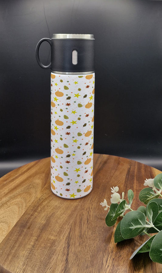 500ml Stainless Steel Thermos Bottle and Cup (Autumn, pumpkin, leaves ver)