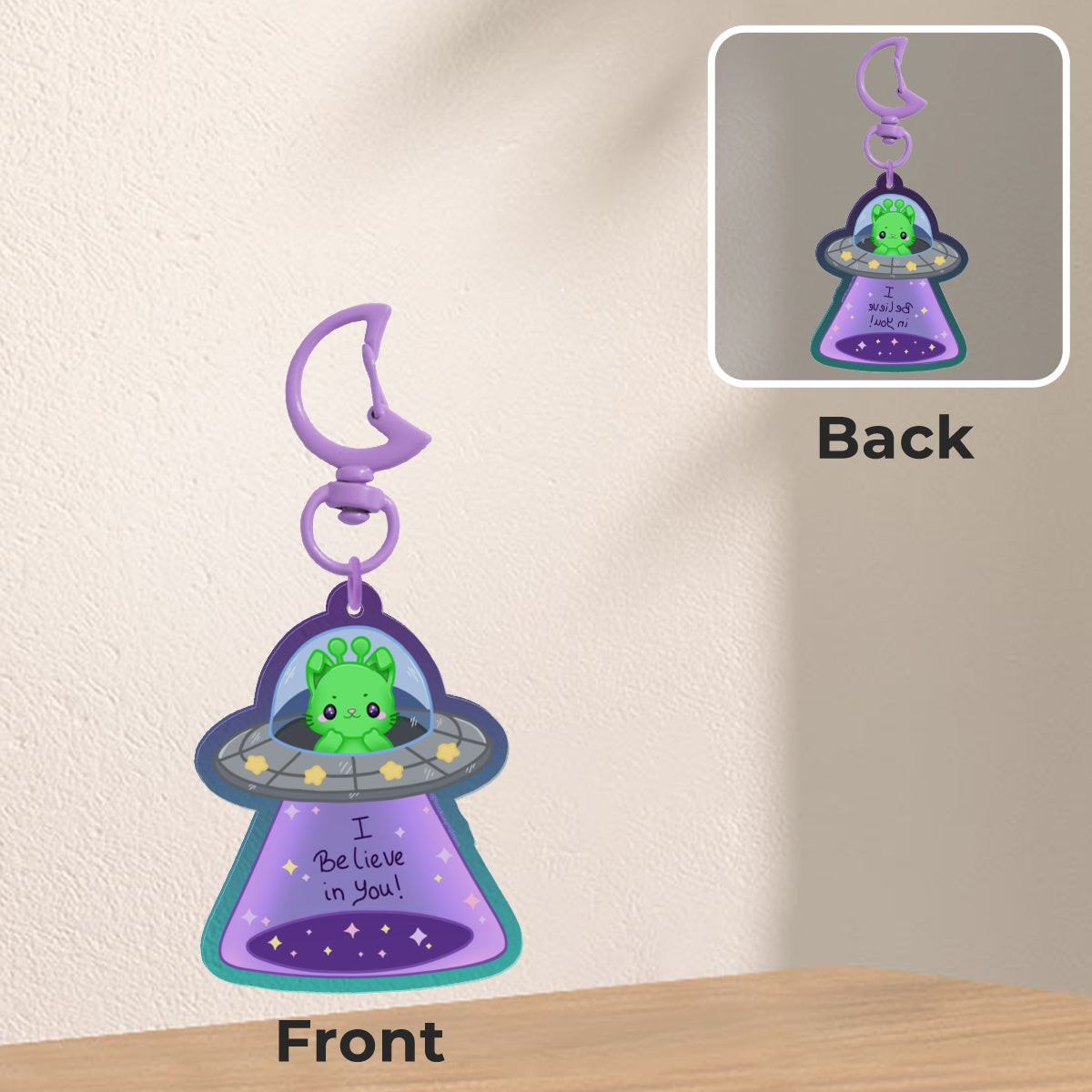 Alien Bunny Cat - I believe in you! - Coloured Edge Acrylic Keychain