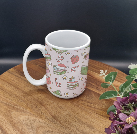 15oz Ceramic Mug (Books & Candy Canes ver)