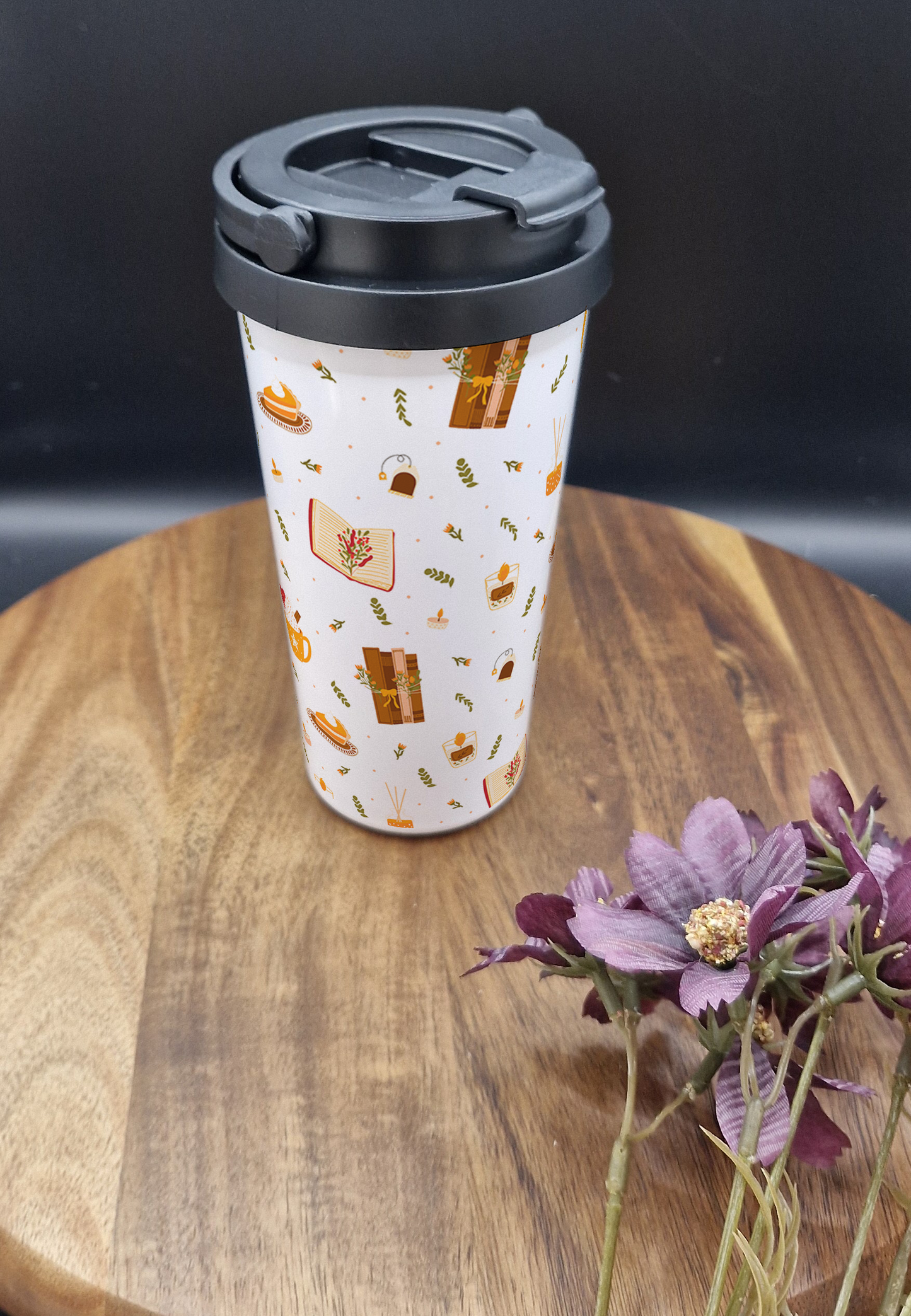 500ml Stainless Steel Thermos Cup (Take Out) - (Cosy & autumnal bookish pattern ver)