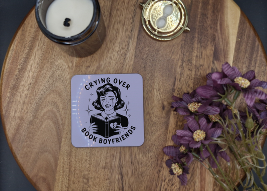 Hard Coaster 8.9cmx8.9cm (Crying over book boyfriends black ver)