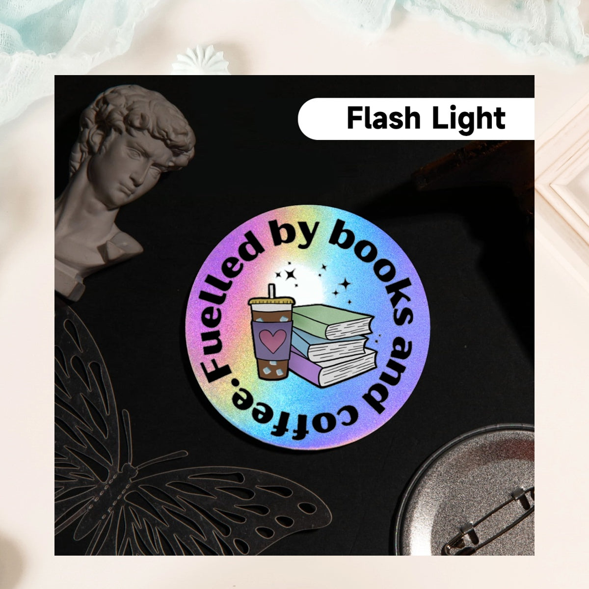 fuelled by books and coffee - Holographic Button Badge