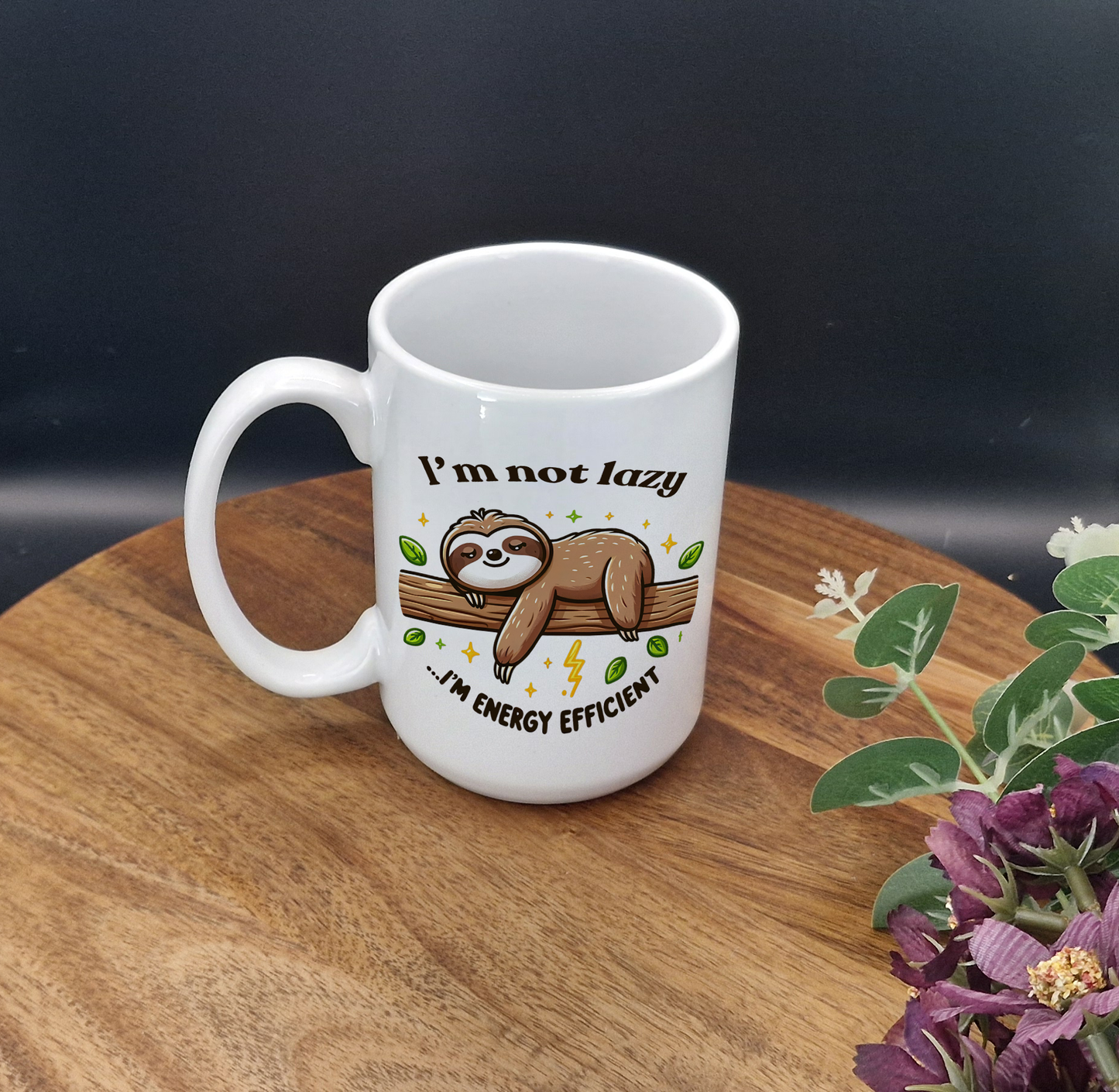 15oz Ceramic Mug (Energy efficient sloth ver)