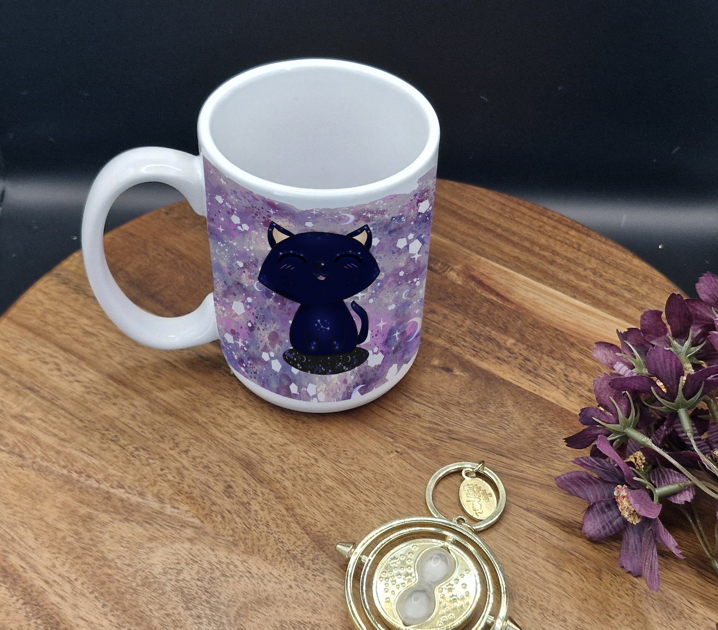 15oz Ceramic Mug (Galaxy cat happy closed eyes ver)