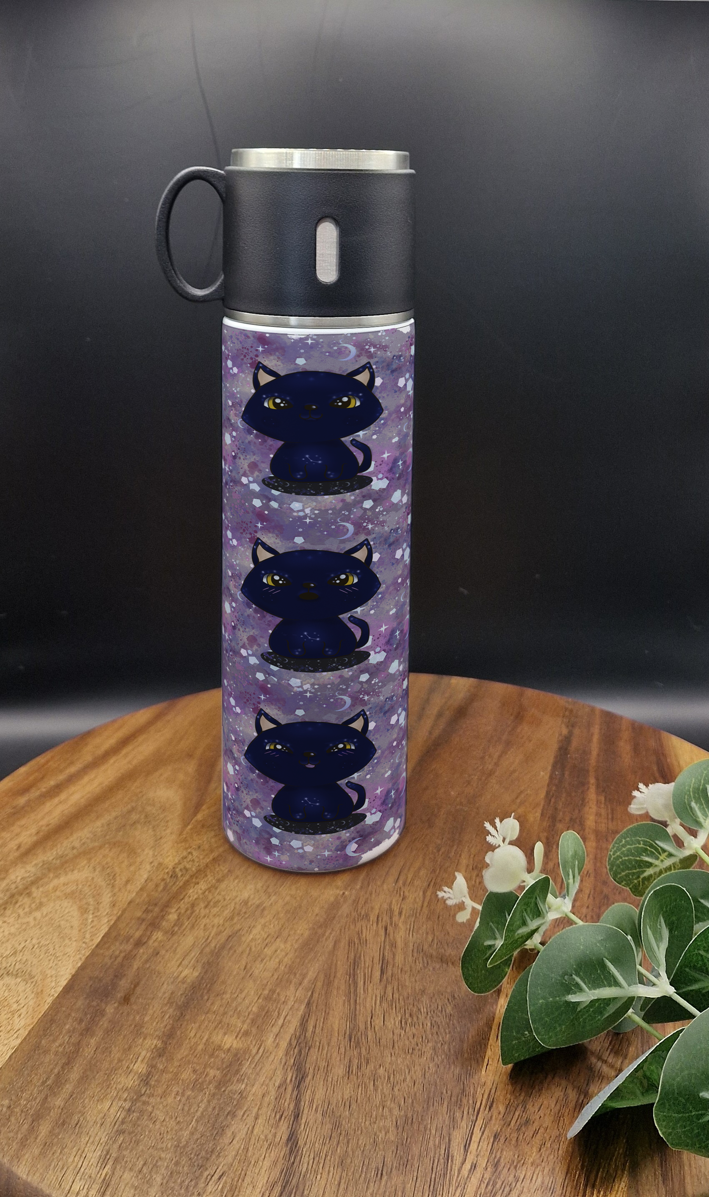 500ml Stainless Steel Thermos Bottle and Cup (Galaxy Cat Stack ver)