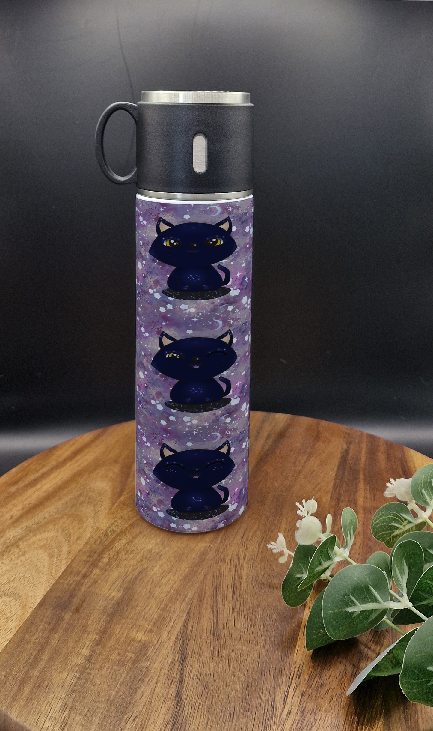 500ml Stainless Steel Thermos Bottle and Cup (Galaxy Cat Stack ver)