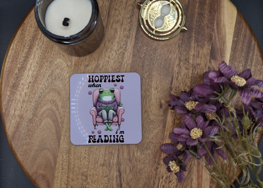 Hard Coaster 8.9cmx8.9cm (Happiest when reading frog ver)