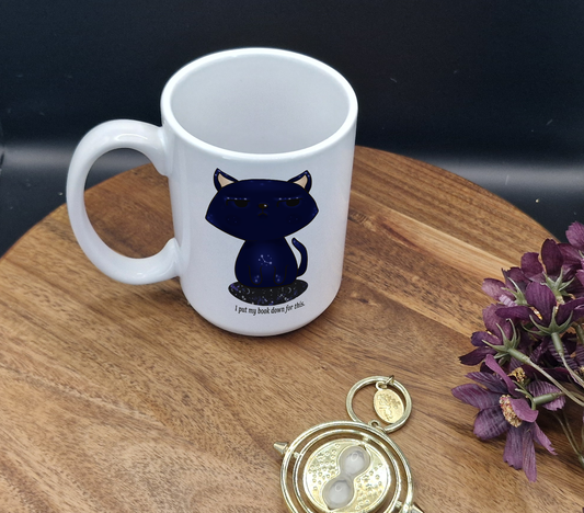 15oz Ceramic Mug (Galaxy cat I put my book down for this ver)