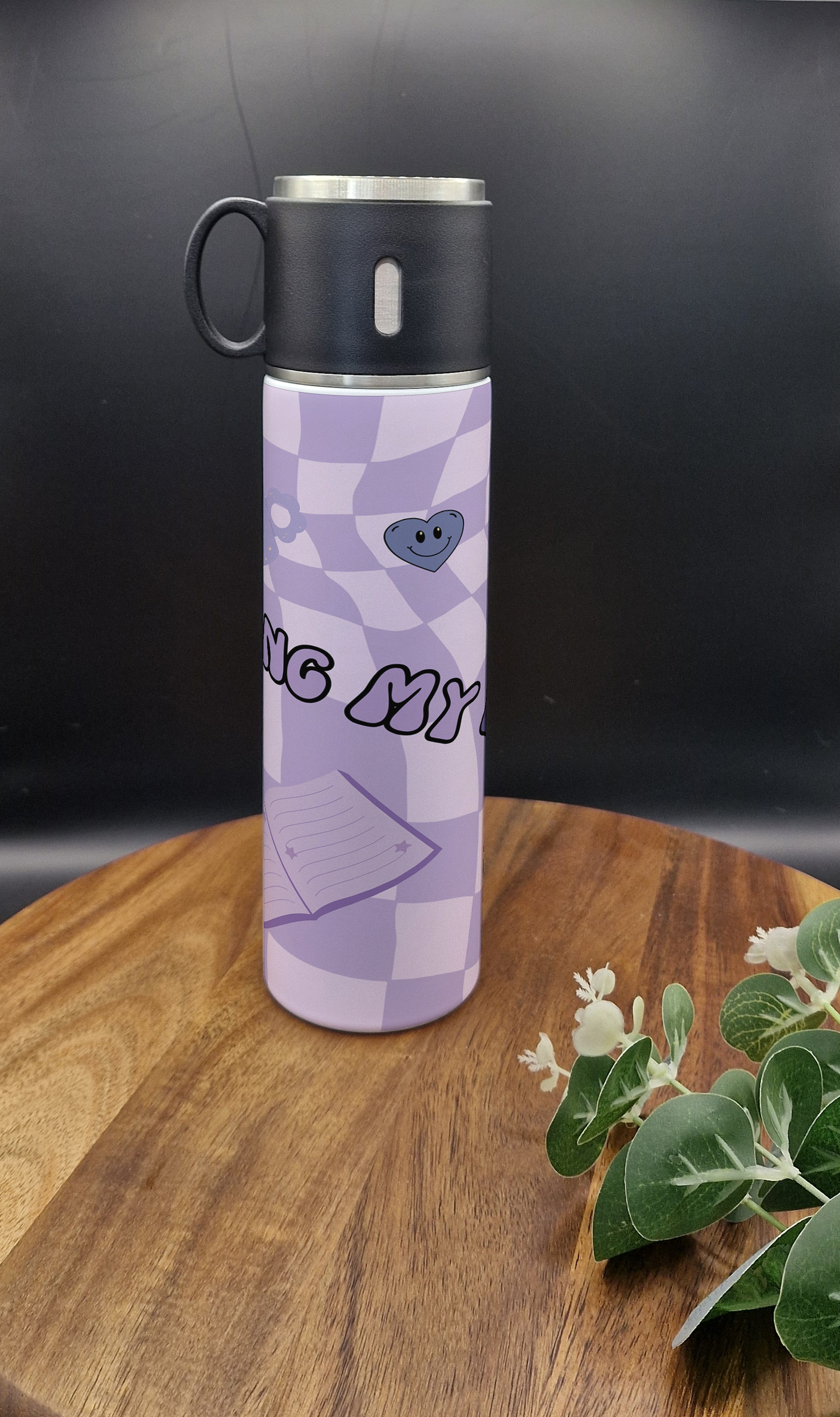 500ml Stainless Steel Thermos Bottle and Cup (Just living my best bookish life purple ver)