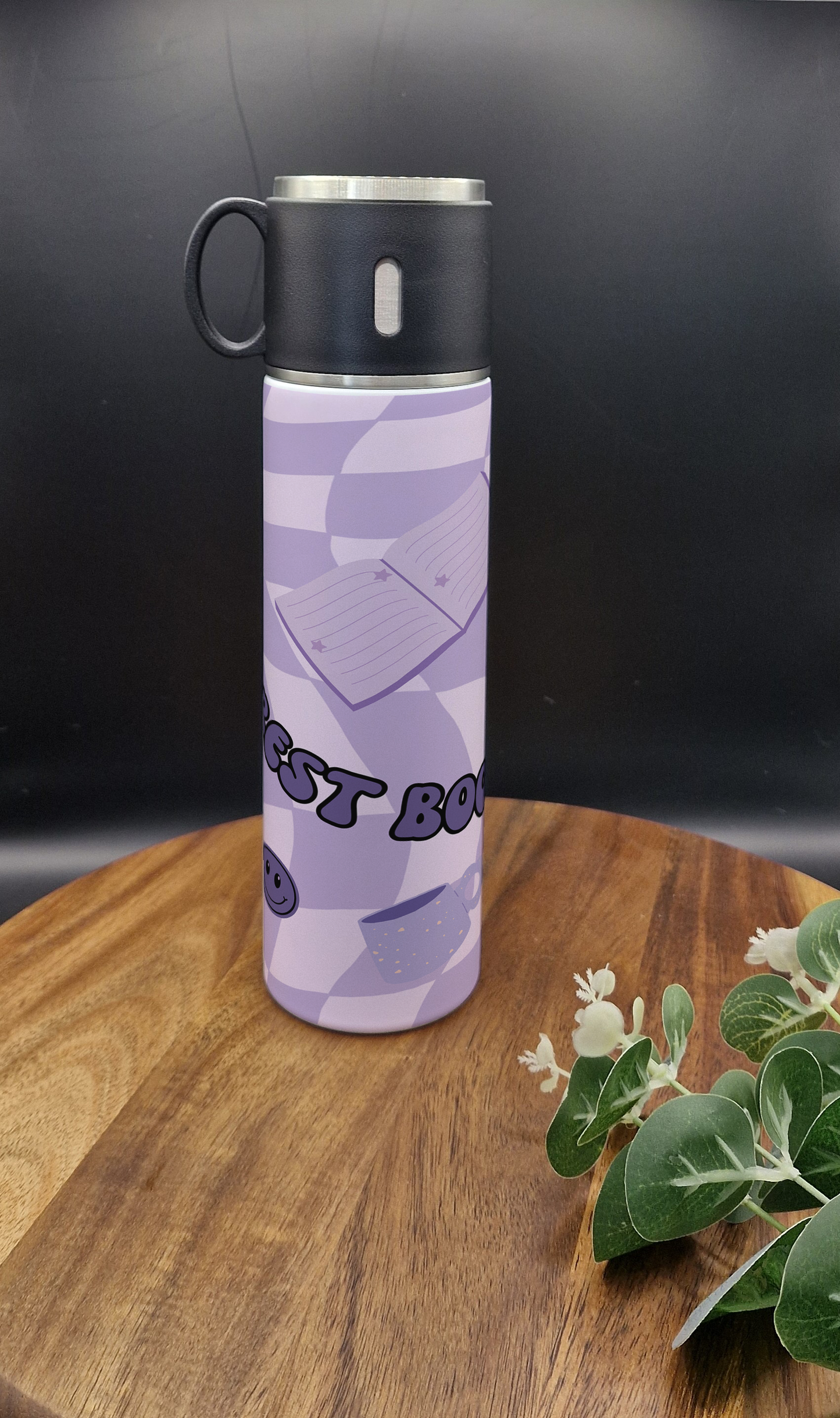 500ml Stainless Steel Thermos Bottle and Cup (Just living my best bookish life purple ver)