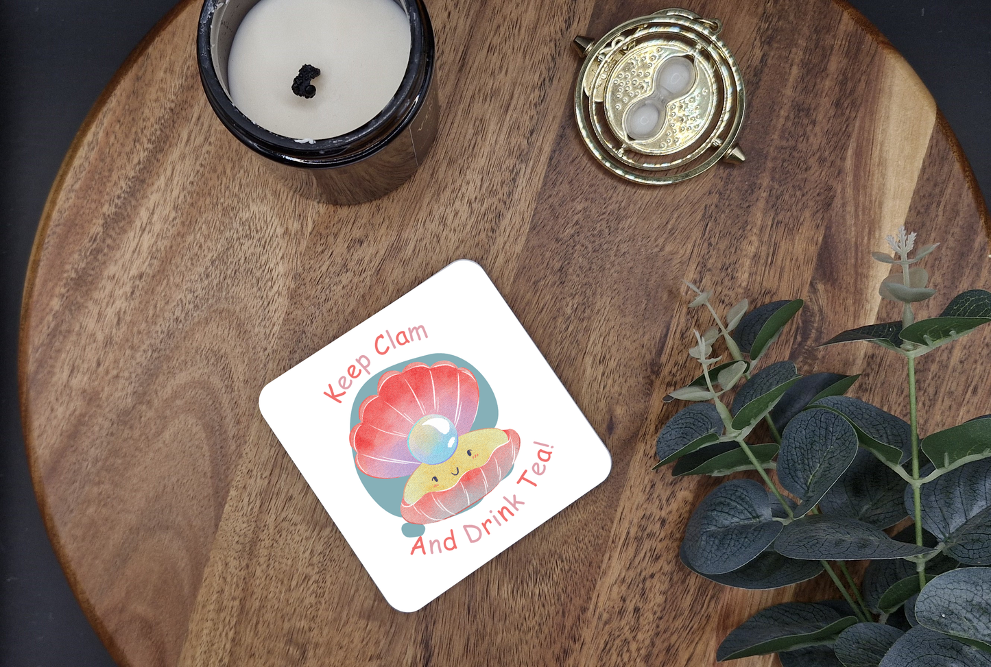 Hard Coaster 8.9cmx8.9cm  (Keep clam and drink tea ver)