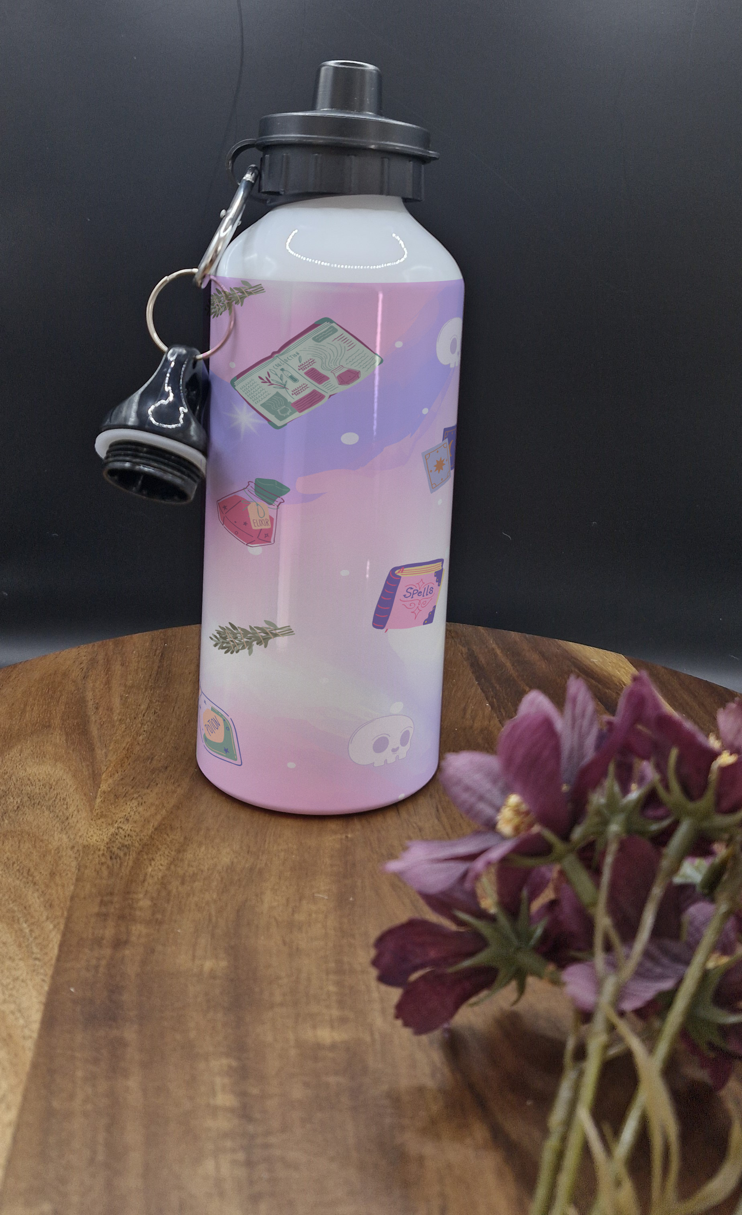 600ml Aluminum Sports Bottles (Witchy, pastel, goth, potions, spellbooks purple ver)