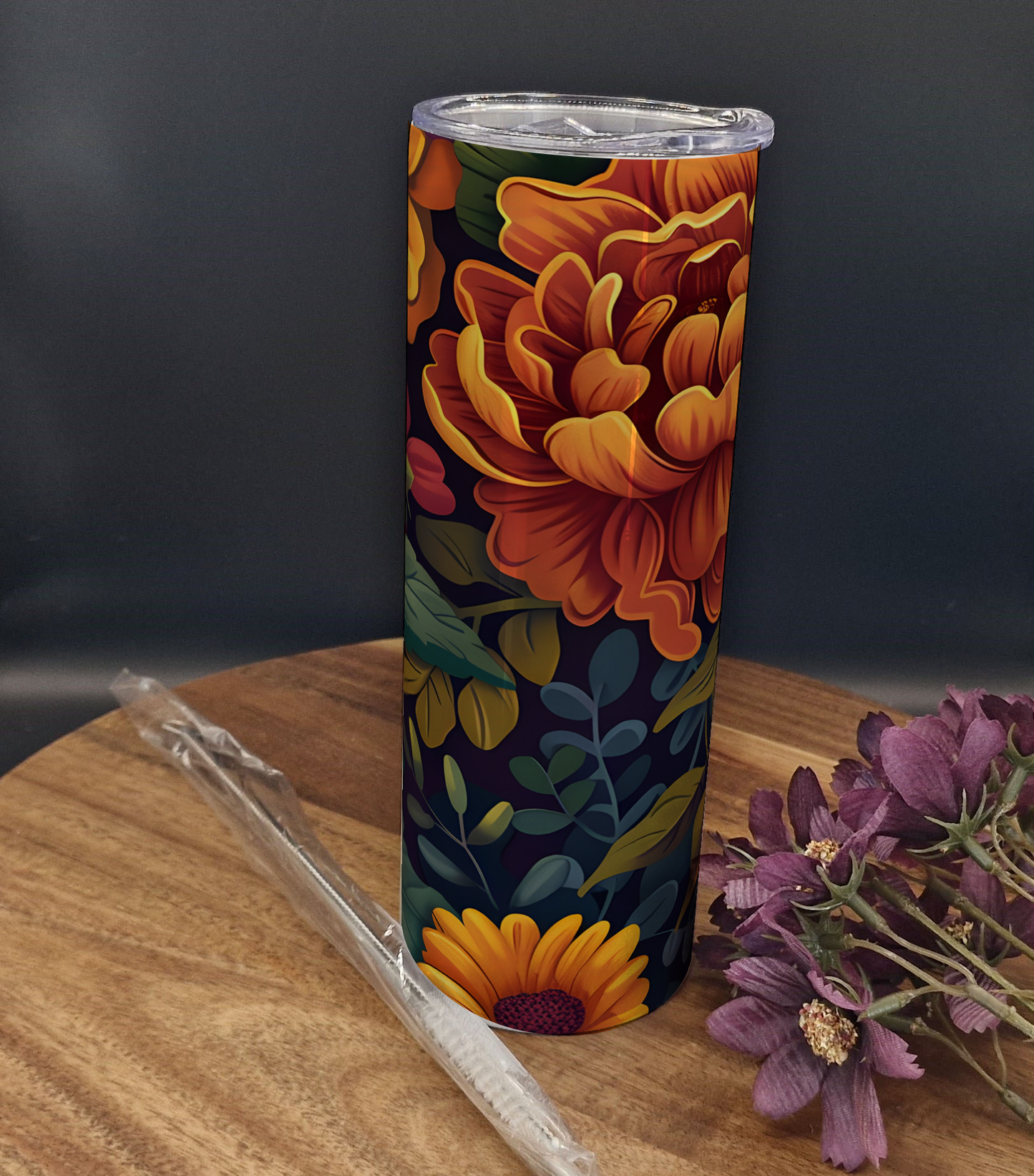 20oz Stainless Steel Tumbler (Rainbow Holographic Effect) Autumn Floral ver