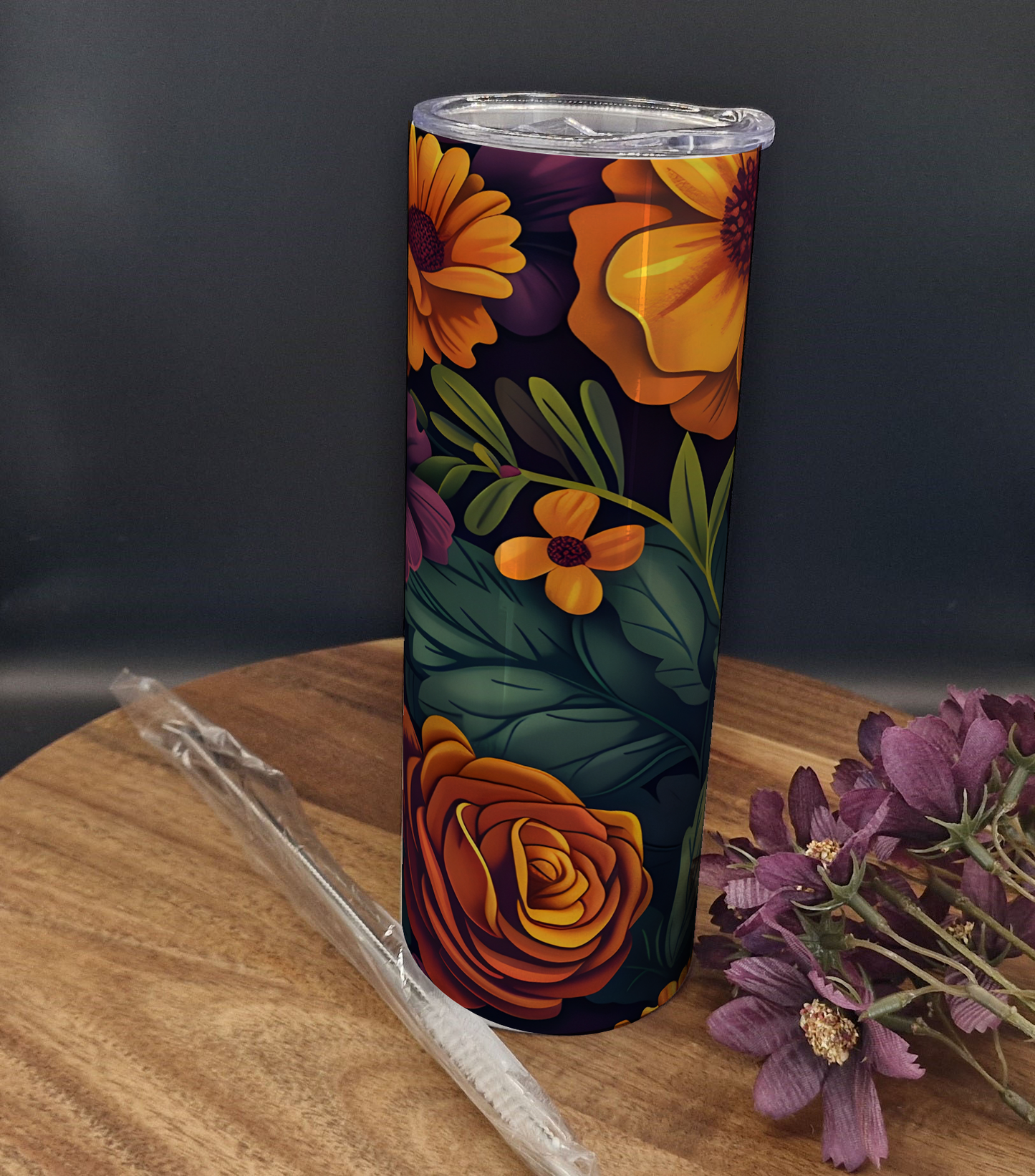 20oz Stainless Steel Tumbler (Rainbow Holographic Effect) Autumn Floral ver