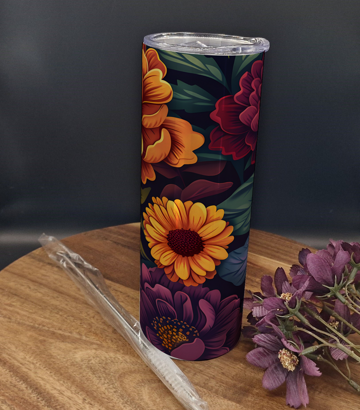 20oz Stainless Steel Tumbler (Rainbow Holographic Effect) Autumn Floral ver