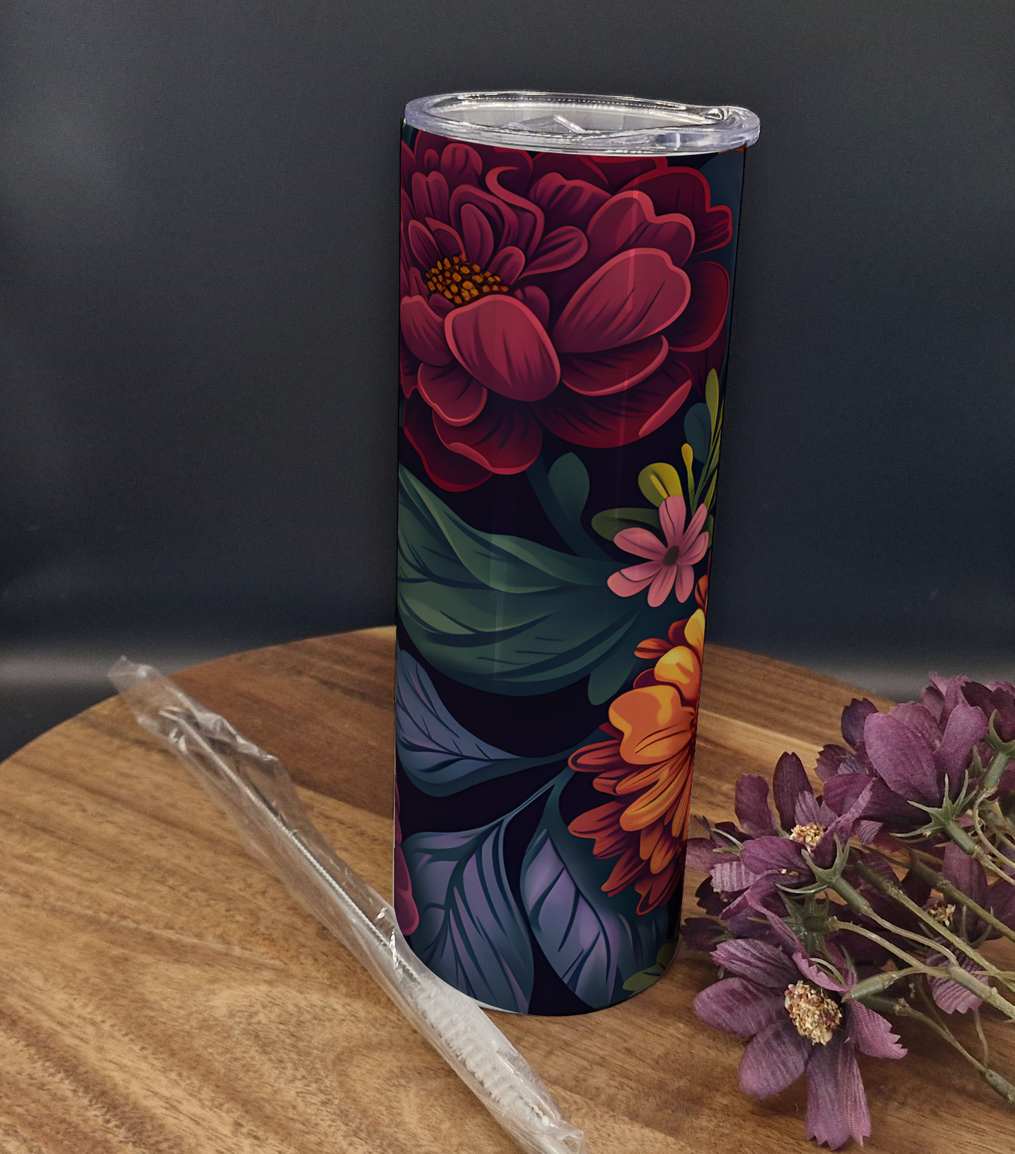 20oz Stainless Steel Tumbler (Rainbow Holographic Effect) Autumn Floral ver