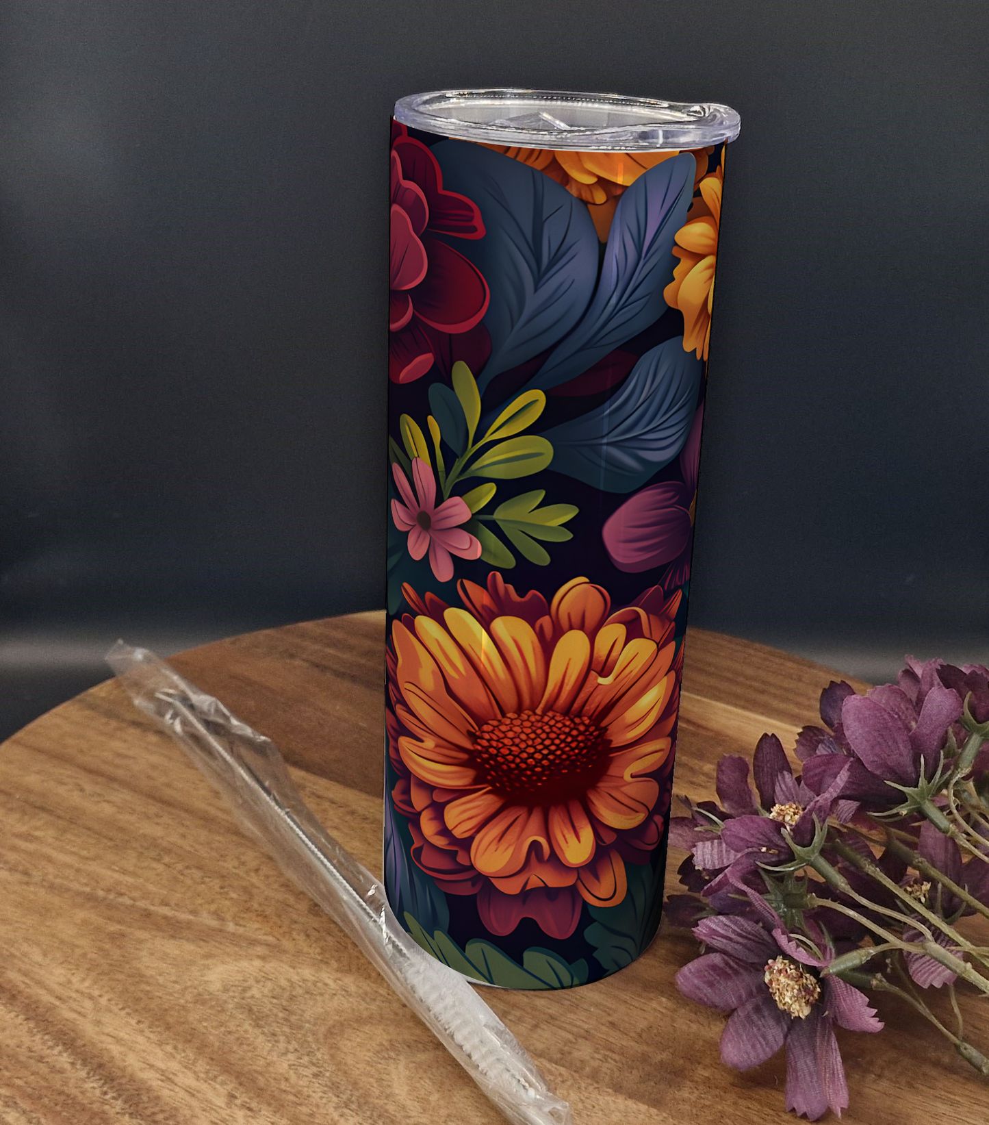 20oz Stainless Steel Tumbler (Rainbow Holographic Effect) Autumn Floral ver