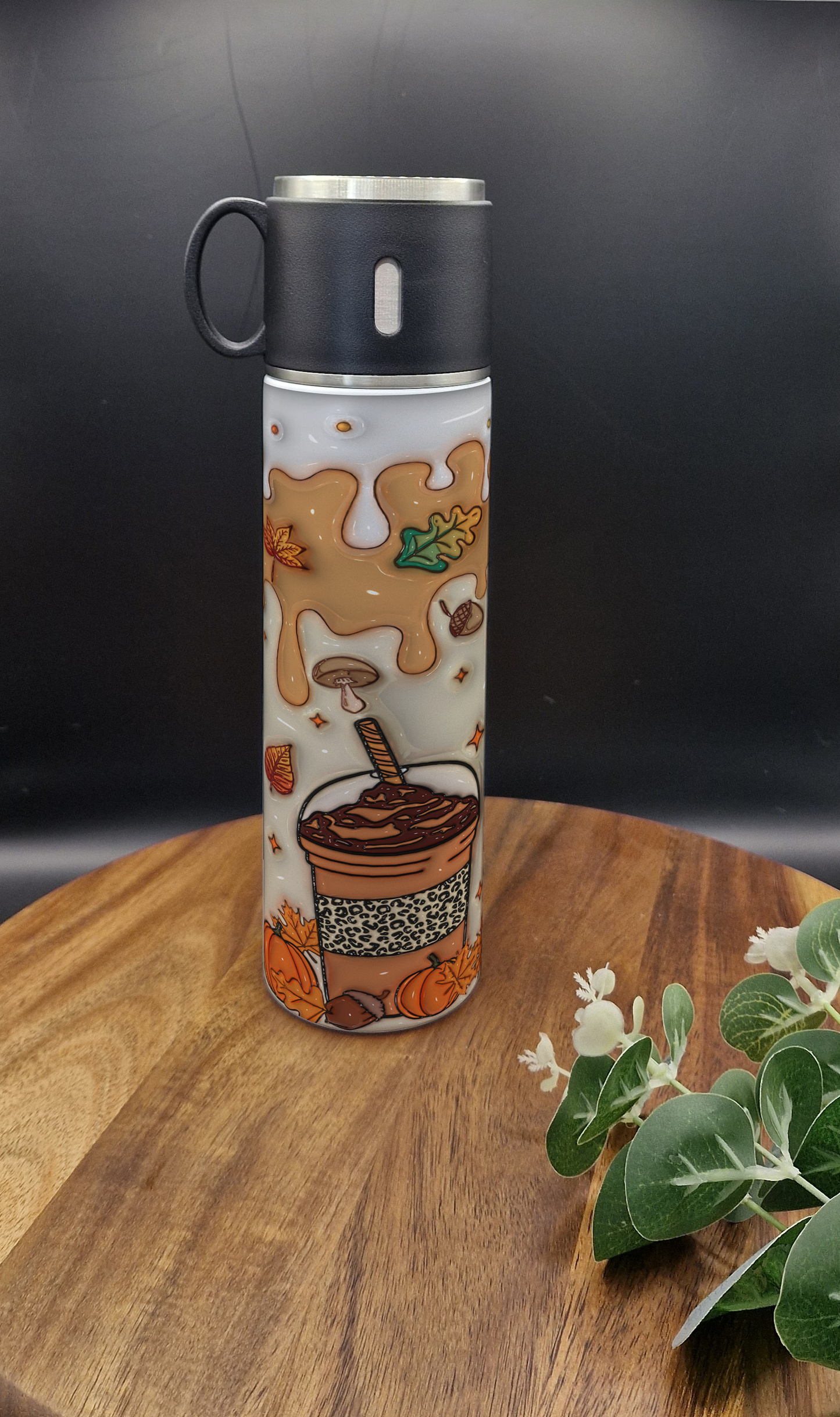 500ml Stainless Steel Thermos Bottle and Cup (Pumpkin Spiced Coffee Autumn ver)