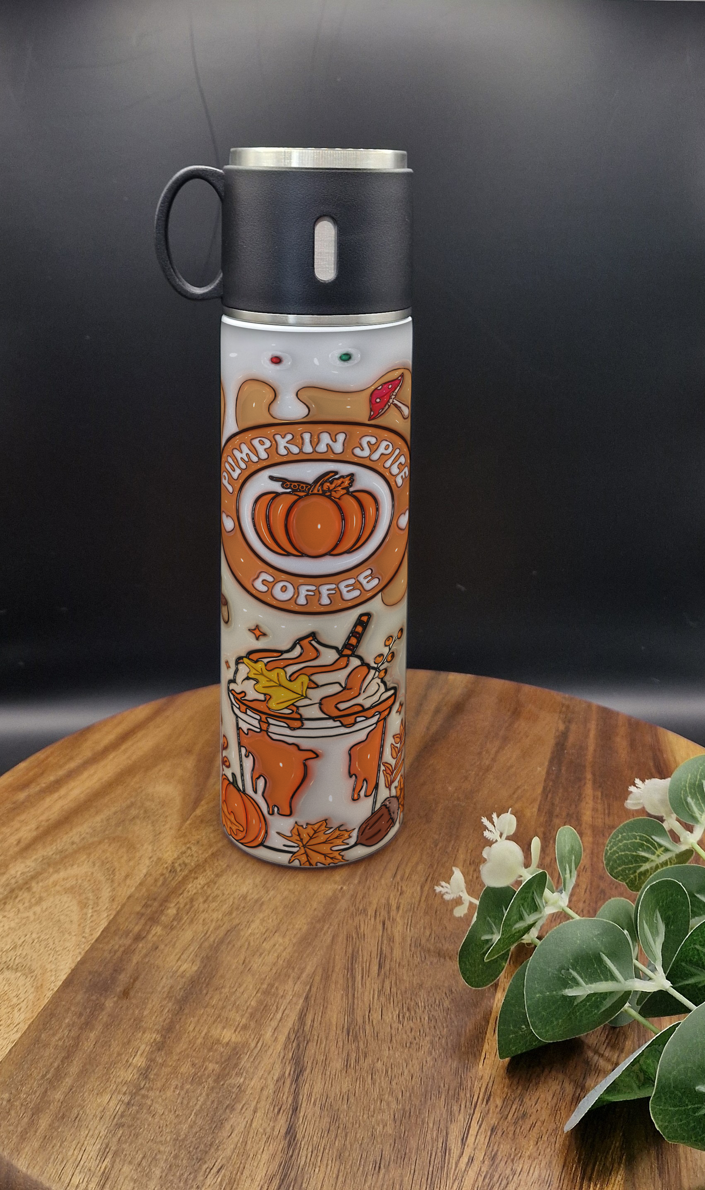 500ml Stainless Steel Thermos Bottle and Cup (Pumpkin Spiced Coffee Autumn ver)